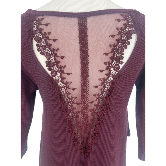 Free People Waffle Knit Tunic Top • Oversized 3/4 Sleeve Thermal Cozy Boho - Picture 8 of 14